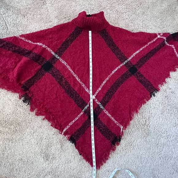 Bright Red Sweater Turtleneck Poncho - Picture 5 of 6